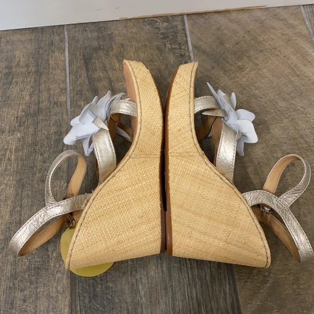 Born Metallic Gold Flower Wedge Sandals